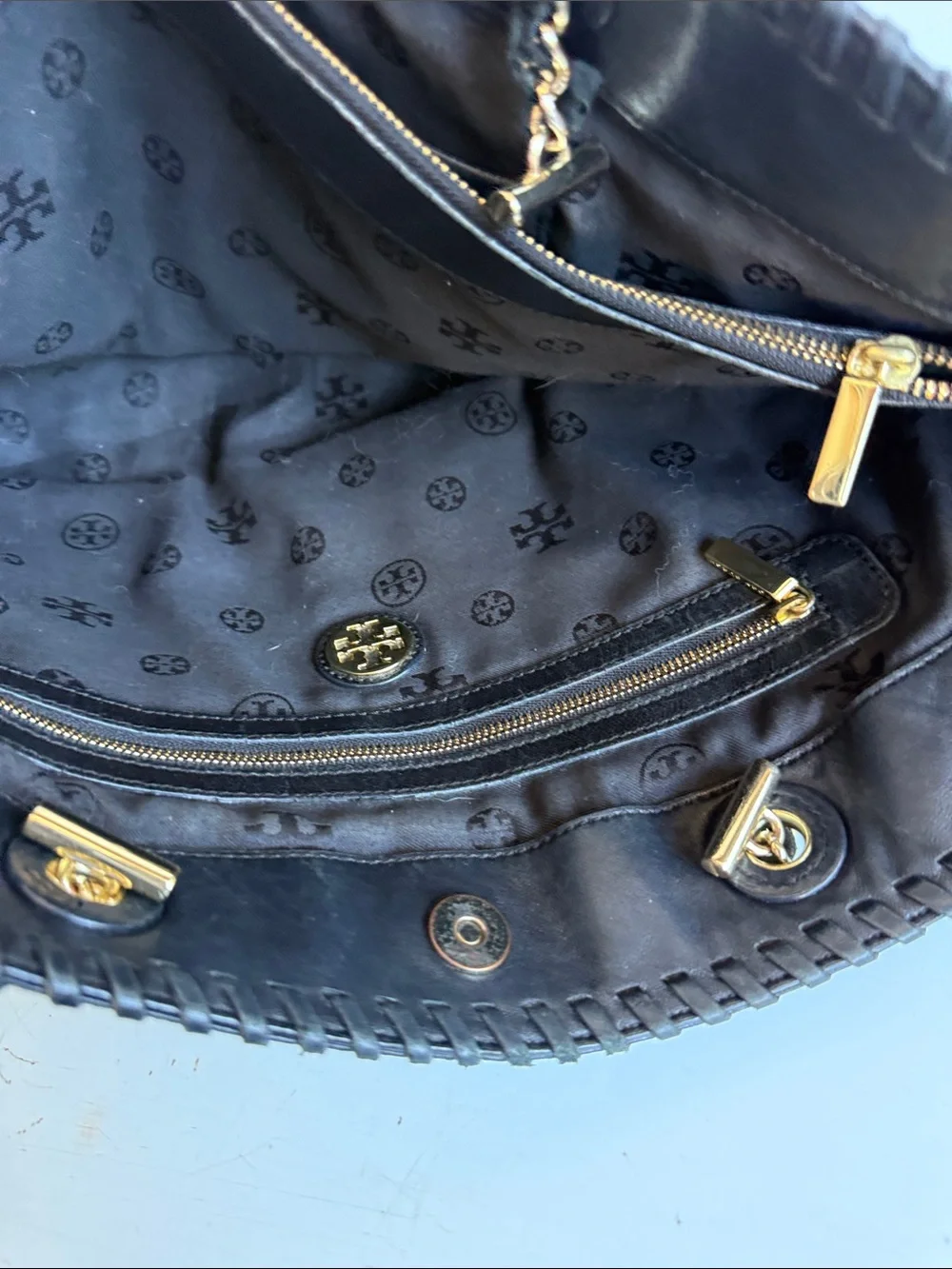 Tory Burch Black Quilted Leather Marion Tote Gold Hardware Bag Purse Luxury
